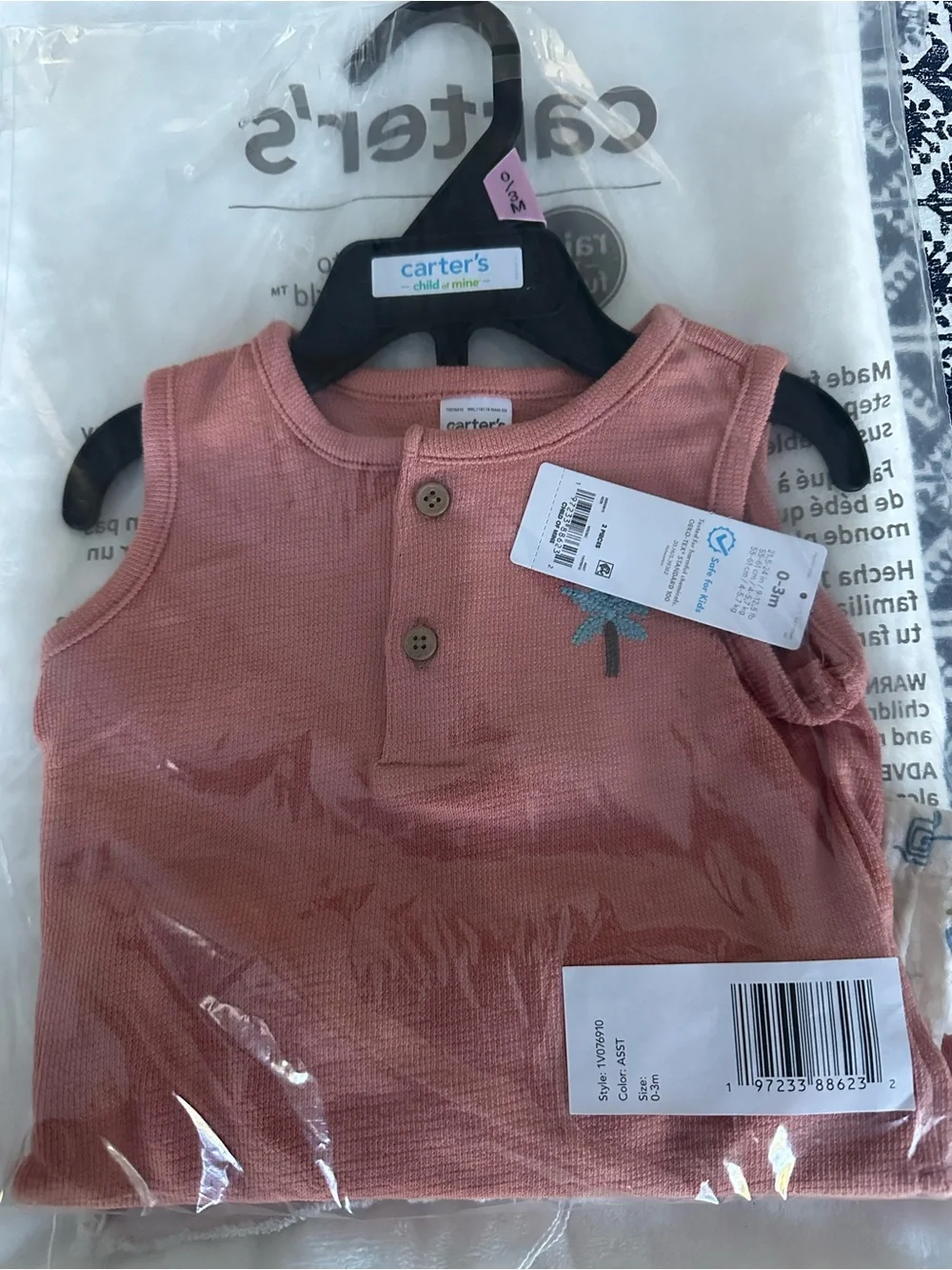 Carter's Coral Pink Tank Top and Printed Cream Shorts Matching Set
